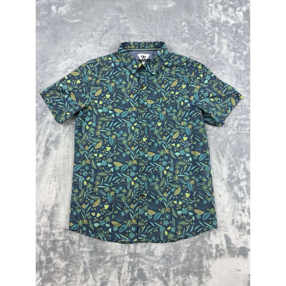 Vissla Gardena Eco Shirt Mens Size Small Blue Floral Short Sleeve Button Up